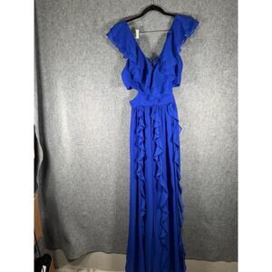 Boston Proper Dress Women 8 Royal Blue‎ Chiffon maxi cut out Flowy Gown Cocktail
